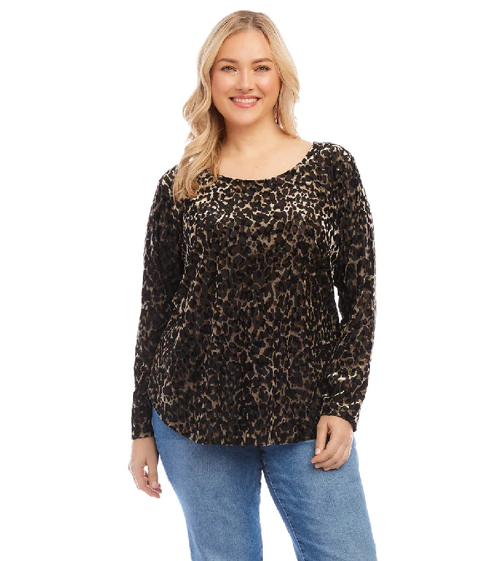 Plus Size Velvet Burnout Shirttail Top