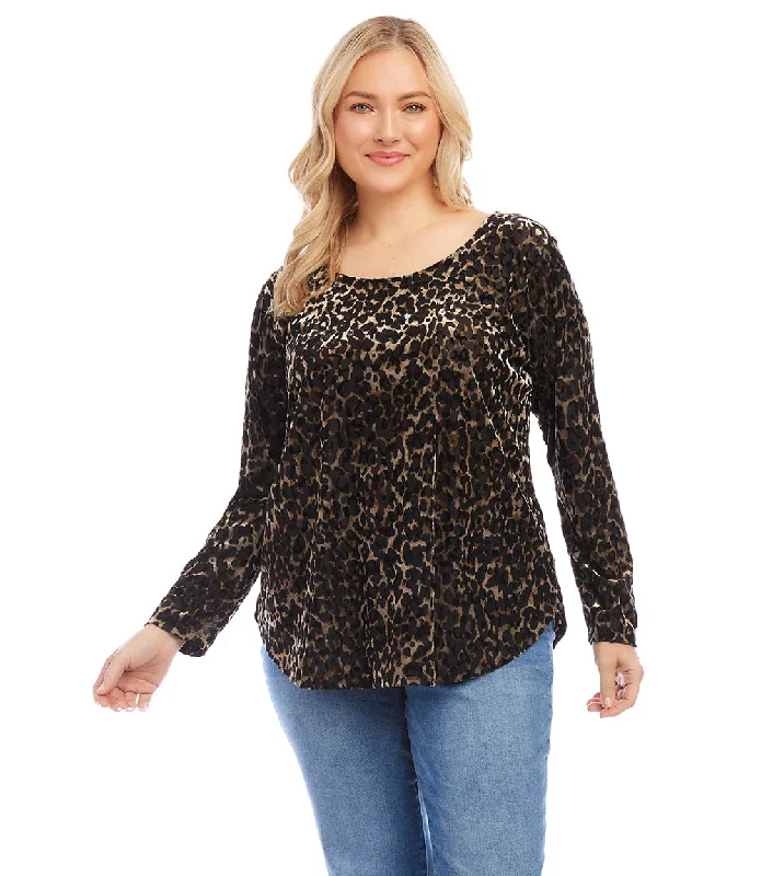 Plus Size Velvet Burnout Shirttail Top