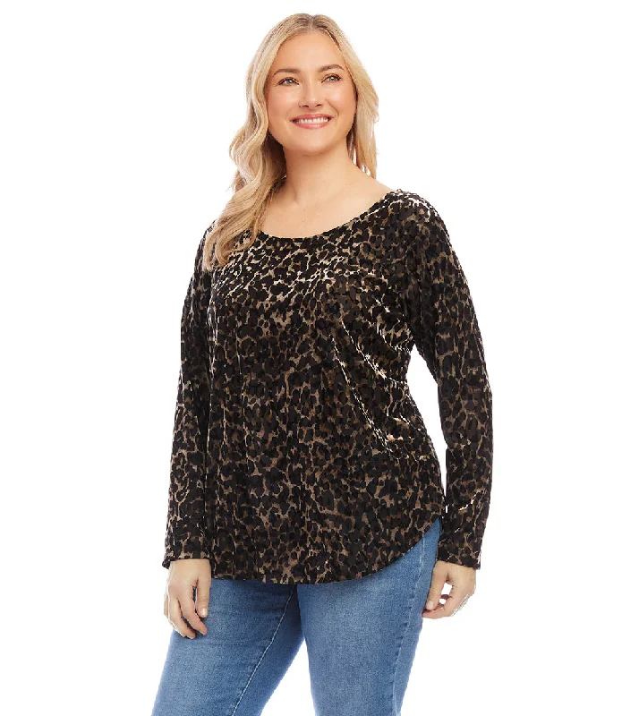 Plus Size Velvet Burnout Shirttail Top