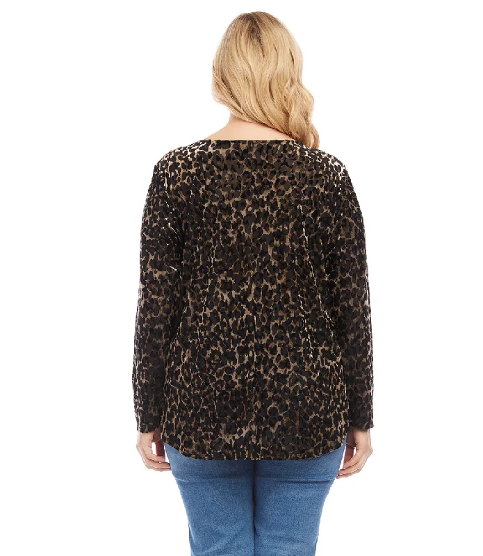 Plus Size Velvet Burnout Shirttail Top