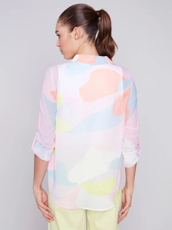 Printed Chiffon Button-Down Shirt - Graffiti