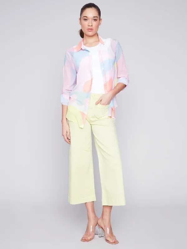 Printed Chiffon Button-Down Shirt - Graffiti