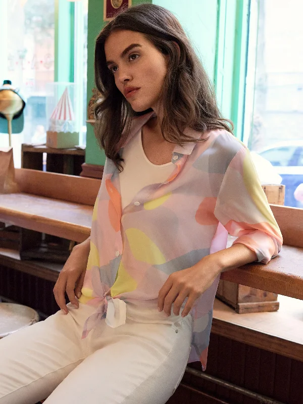 Printed Chiffon Button-Down Shirt - Graffiti