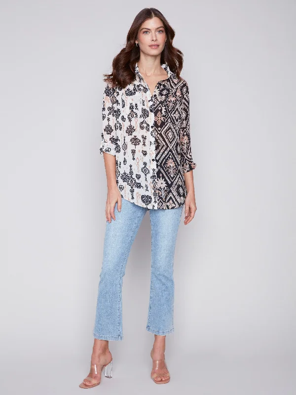 Printed Crinkle Georgette Blouse - Damask