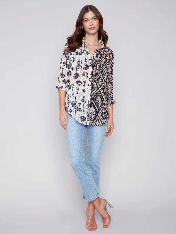 Printed Crinkle Georgette Blouse - Damask