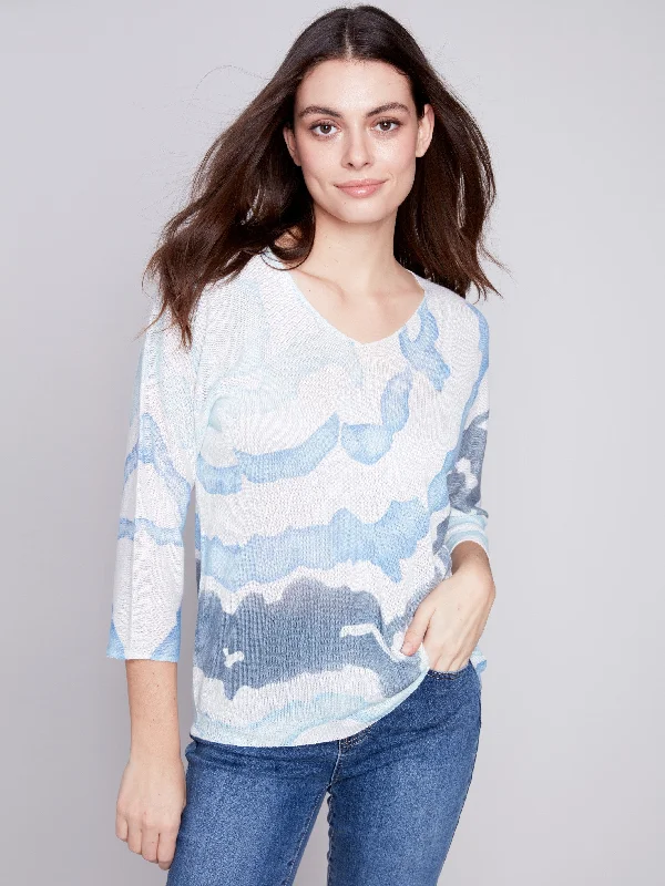 Printed Dolman Sweater - Indigo