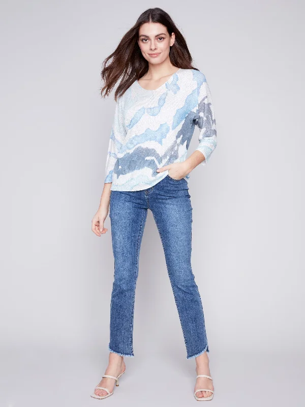 Printed Dolman Sweater - Indigo