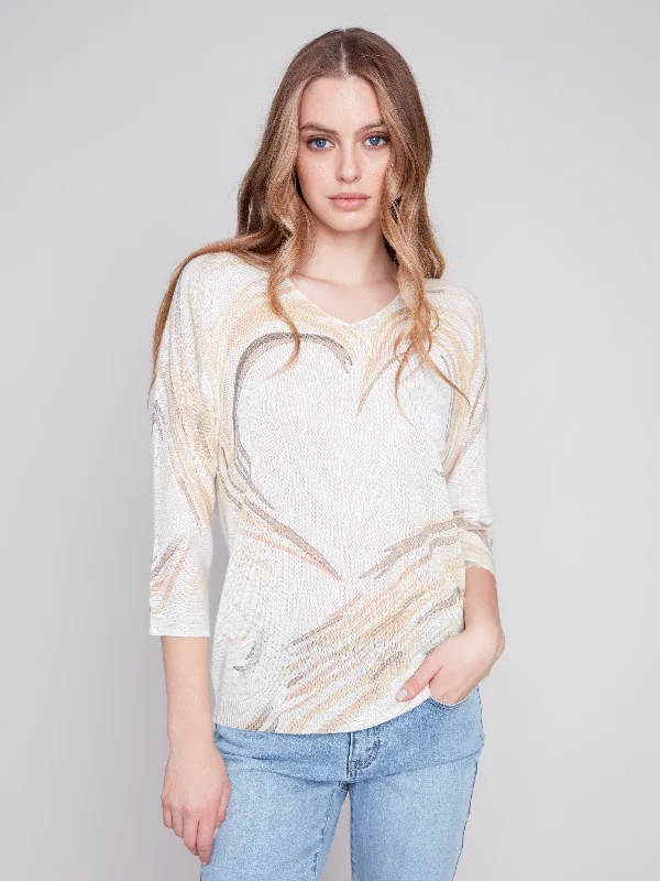 Printed Dolman Sweater - Stone