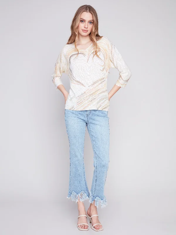 Printed Dolman Sweater - Stone