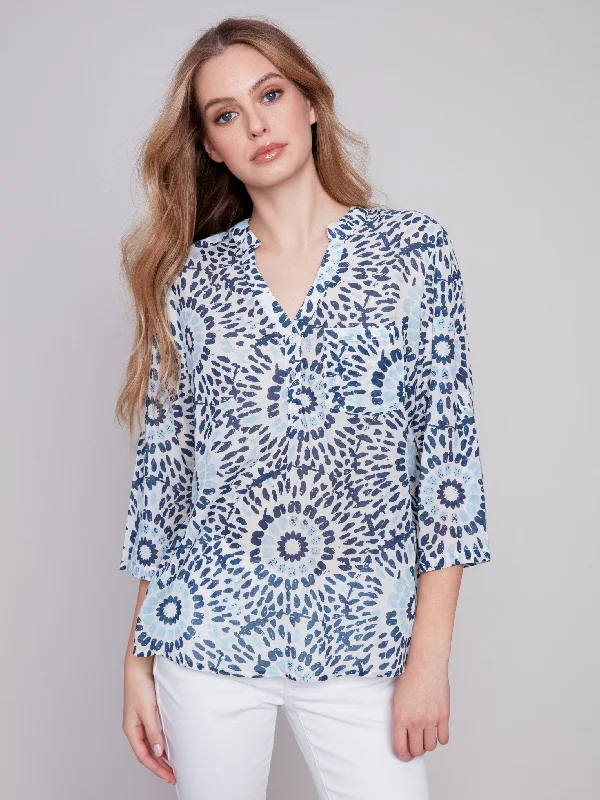 Printed Half-Button Blouse - Sahara