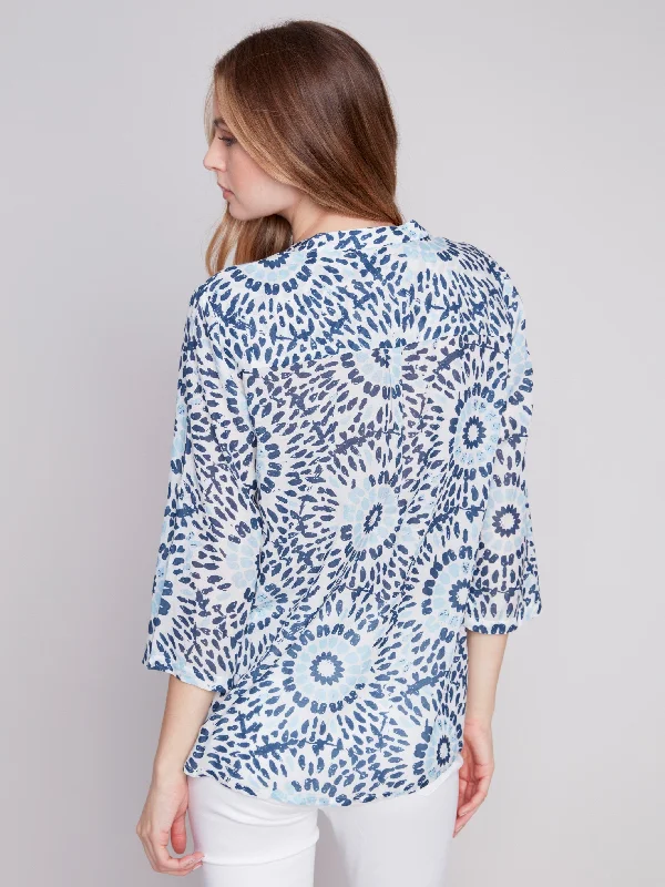 Printed Half-Button Blouse - Sahara