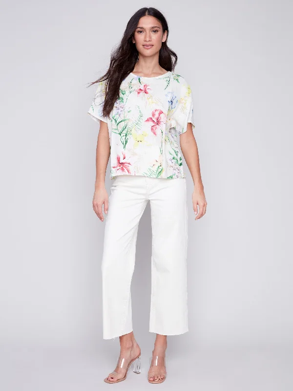 Printed Linen Dolman Top - Wildflower