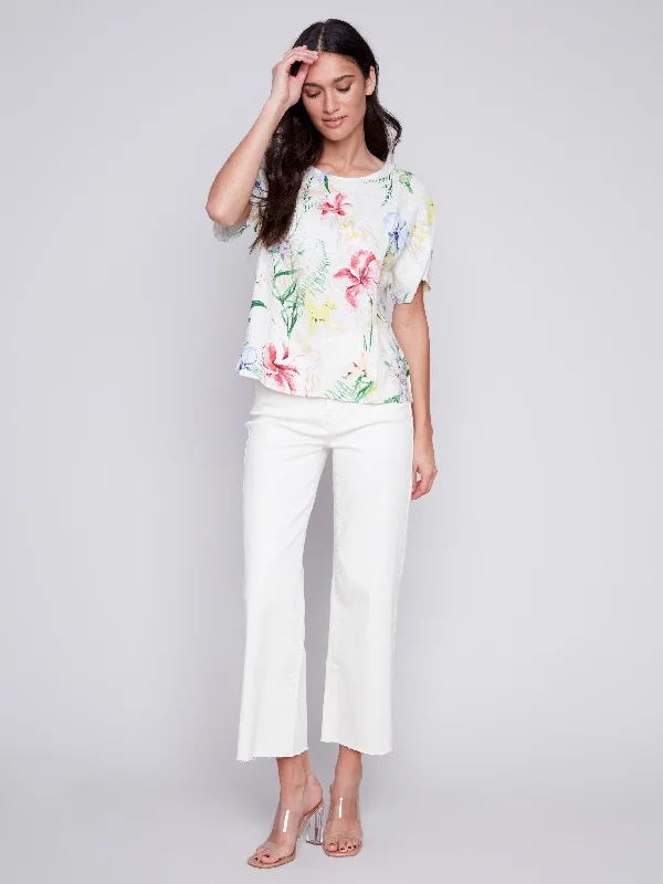 Printed Linen Dolman Top - Wildflower