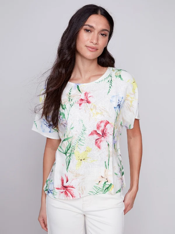 Printed Linen Dolman Top - Wildflower