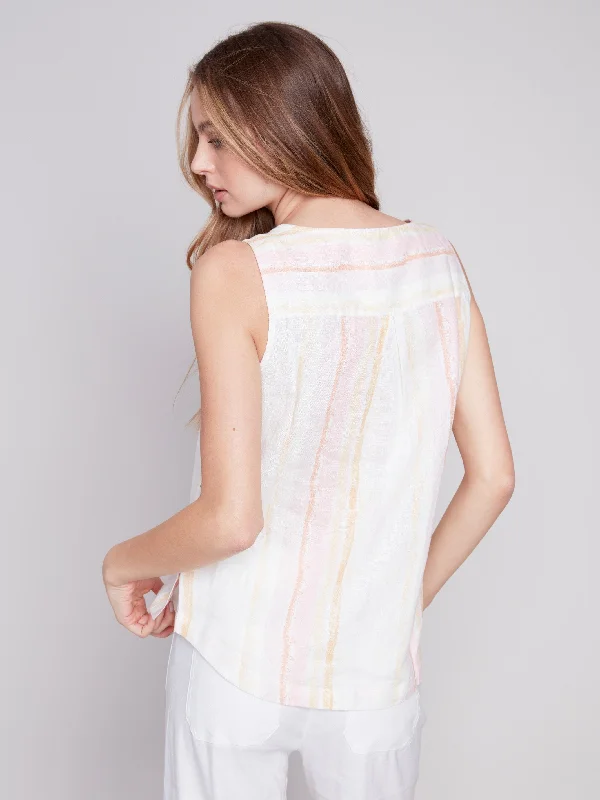 Printed Linen Top with Side Buttons - Tulip