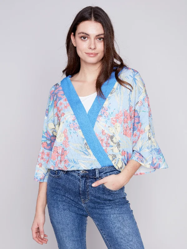 Printed Overlap Blouse - Lillypad