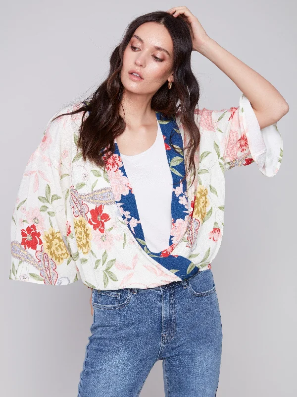 Printed Overlap Blouse - Paisley