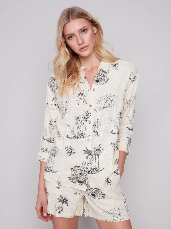 Printed Tunic Shirt - Black & Cream