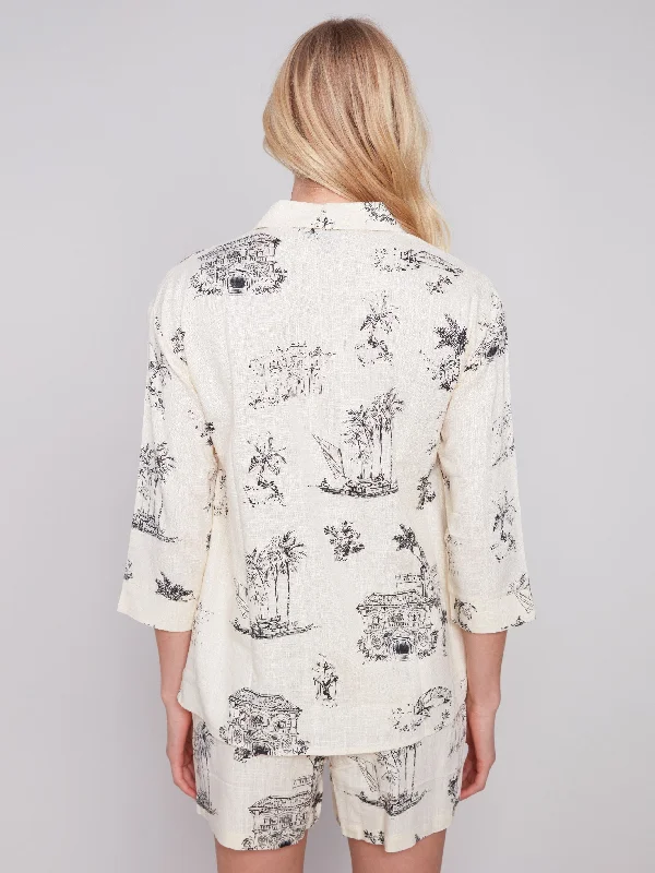 Printed Tunic Shirt - Black & Cream