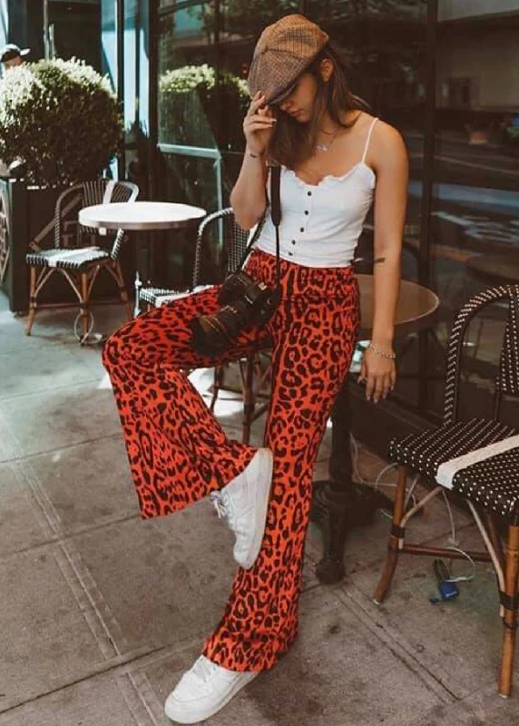 Red Leopard Animal Print Flare Pants Bell Bottoms