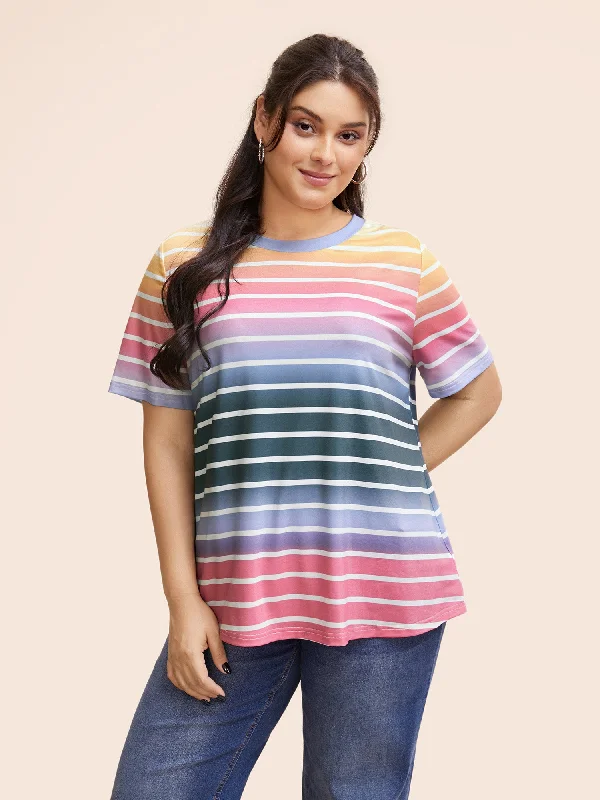 Round Neck Contrast Striped T-shirt