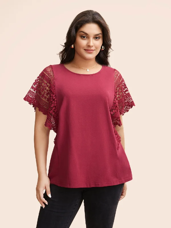 Round Neck Cut Out Patchwork T-shirt