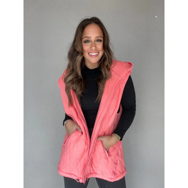 Scout It Out Coral Quilted Hooded Vest