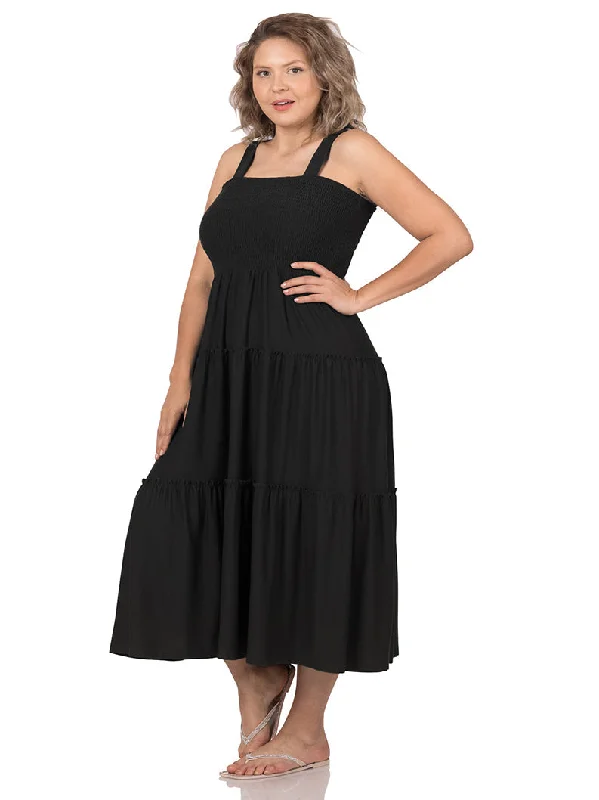 Selena Plus Size Tiered Summer Dress in Black