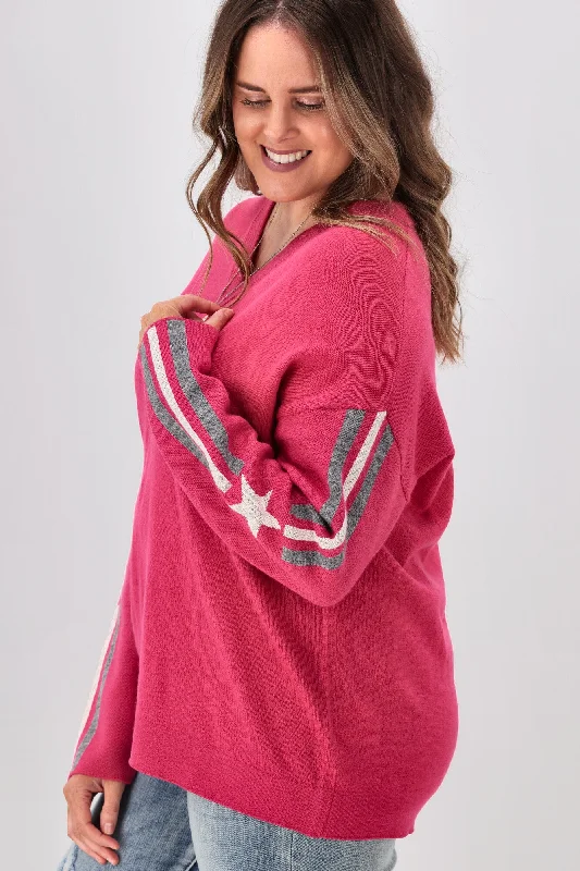 Shine On Label Micah Star Stripe Sleeve Jumper Pink