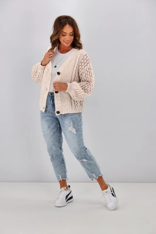 Shine On Label Minna Pointelle Cardigan Oatmeal