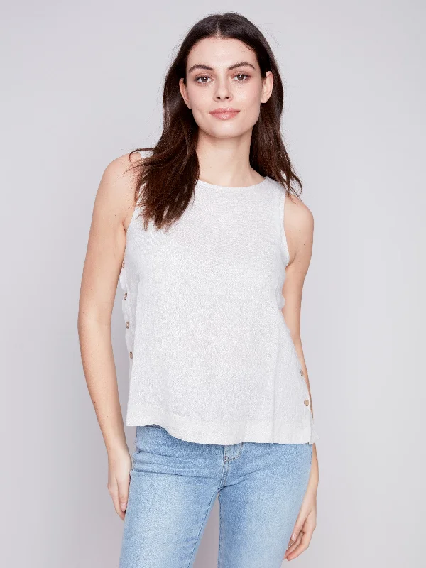 Sleeveless Linen Top with Side Buttons - Natural