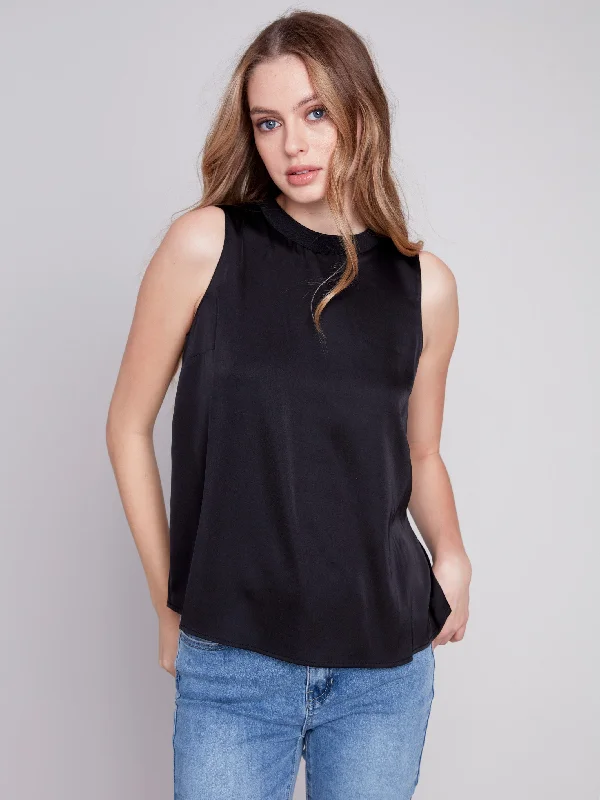 Sleeveless Satin Top - Black