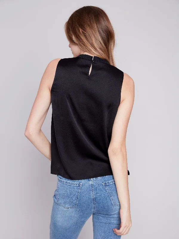 Sleeveless Satin Top - Black