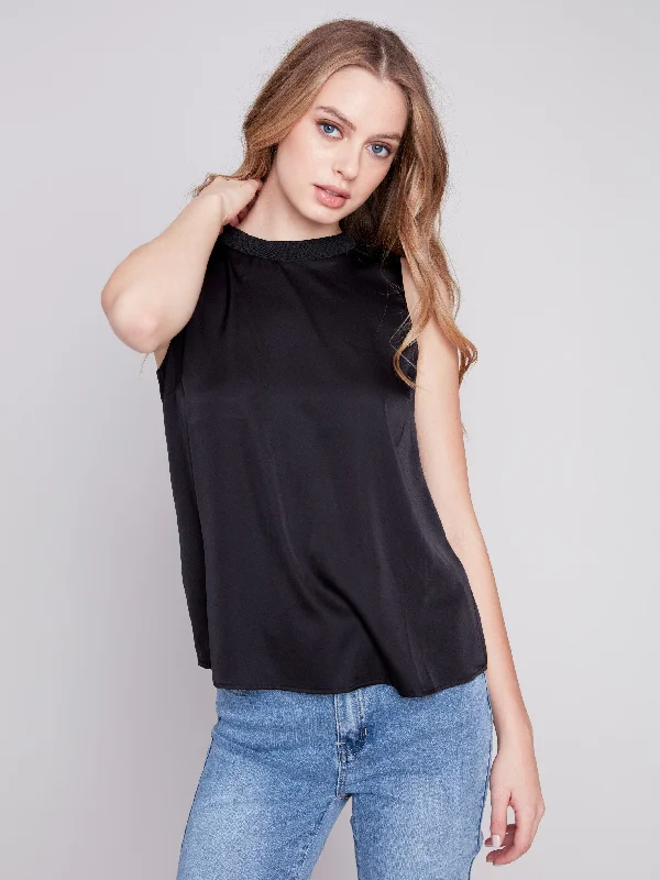 Sleeveless Satin Top - Black