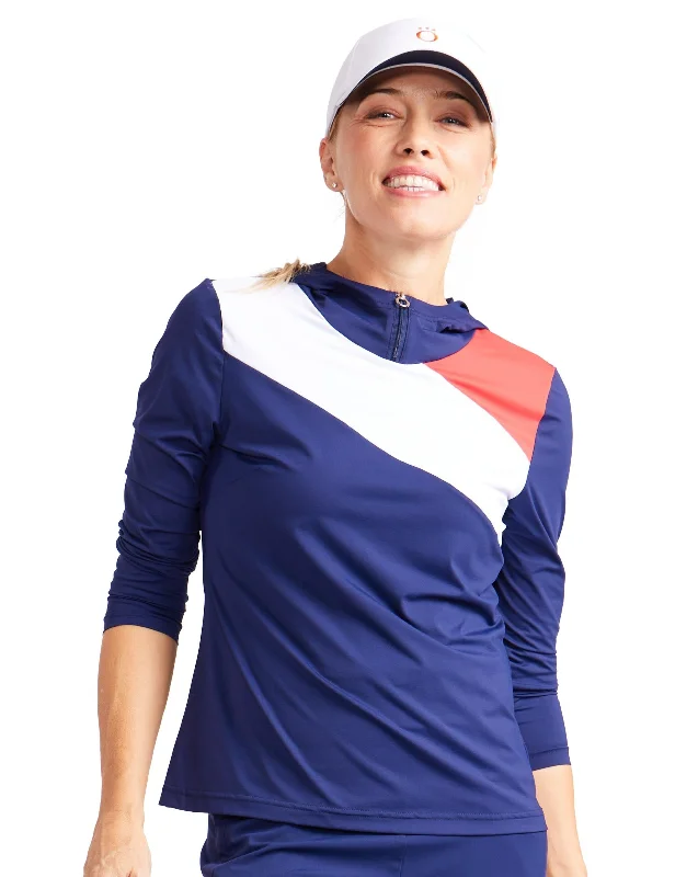 Sporty Hoodie Longsleeve Golf Top - Navy Blue