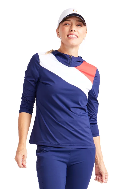 Sporty Hoodie Longsleeve Golf Top - Navy Blue