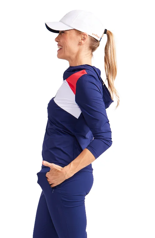 Sporty Hoodie Longsleeve Golf Top - Navy Blue