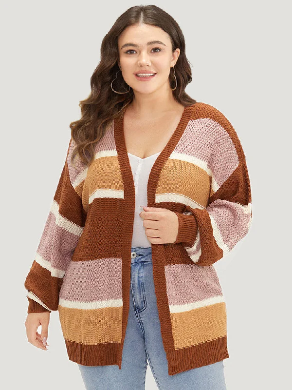 Striped Contrast Elastic Cuffs Cardigan