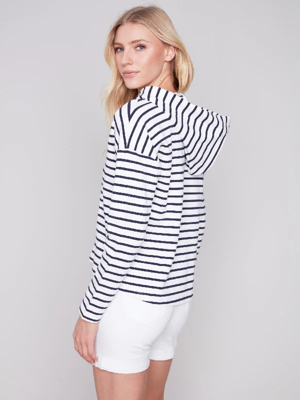 Striped V-Neck Top - Navy