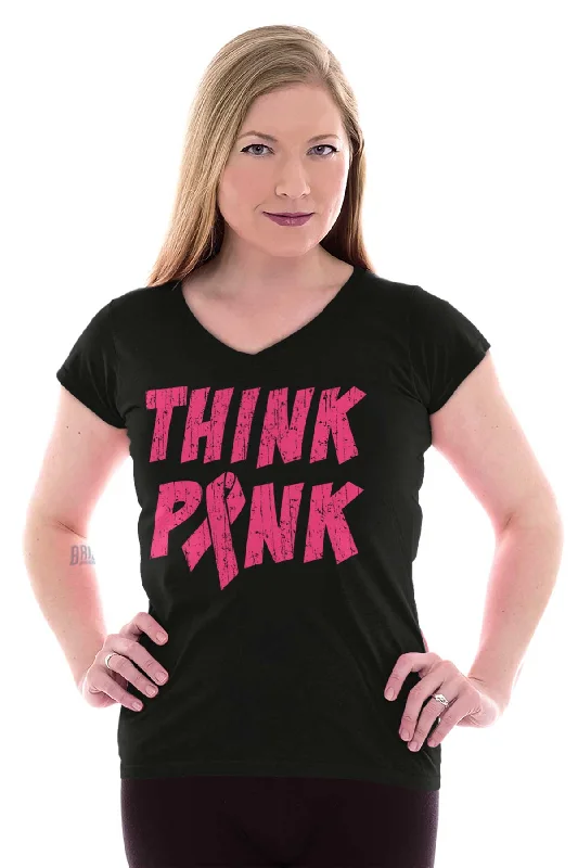 Think Pink Junior Fit V-Neck T Shirt