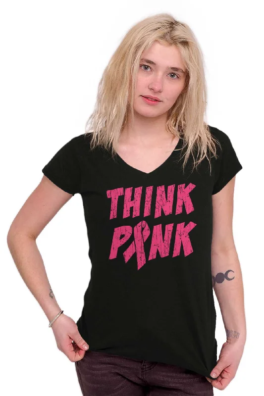 Think Pink Junior Fit V-Neck T Shirt