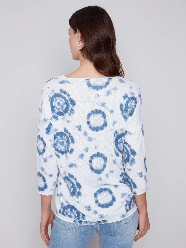 Tie Dye V-Neck Knit Top - Indigo