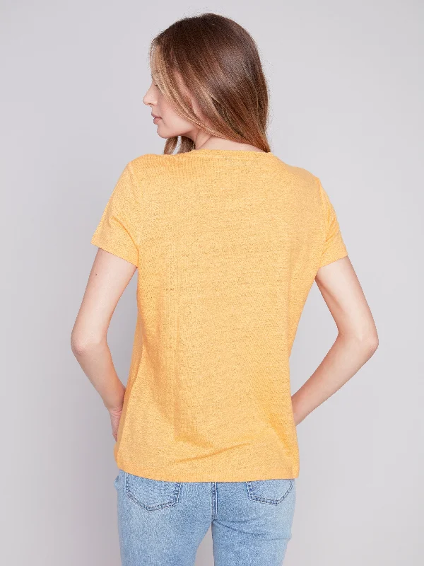 V-Neck Linen T-Shirt - Melon