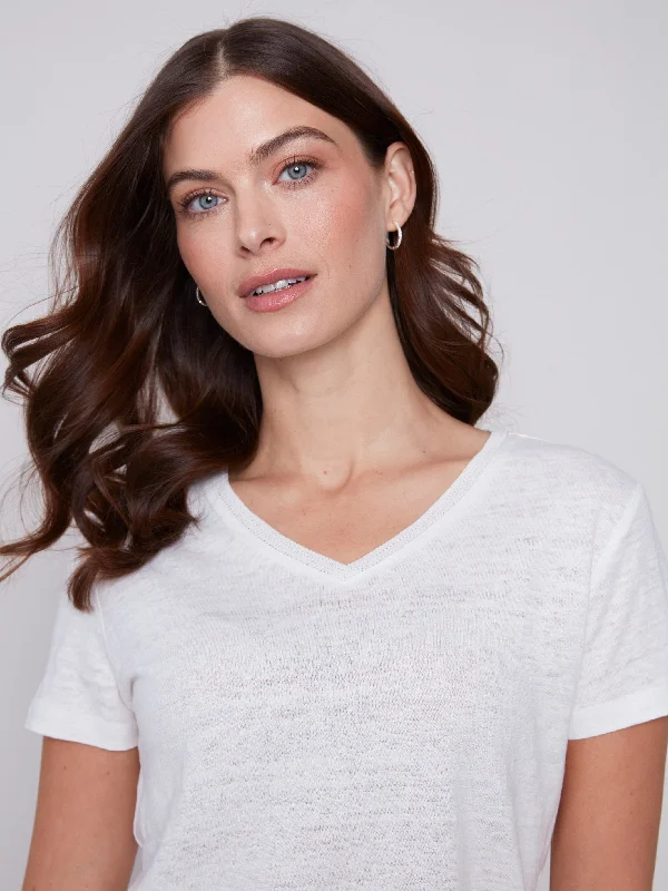 V-Neck Linen T-Shirt - Natural