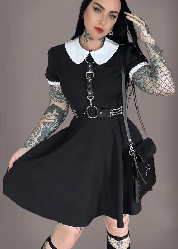 On Wednesday We Wear Black Collar Goth Dress