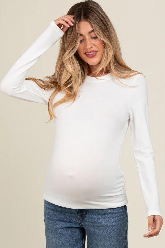 White Basic Fitted Maternity Long Sleeve Top