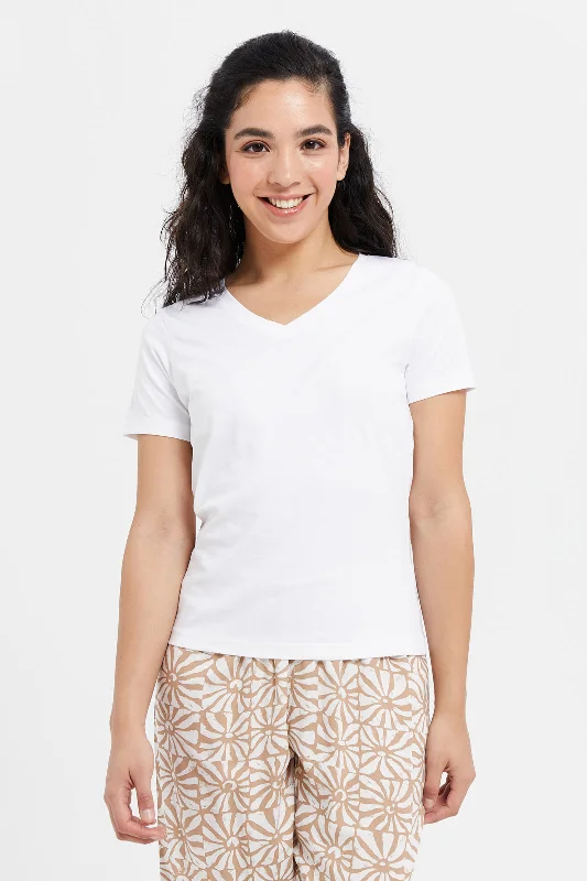 White Short Sleeve V- Neck T-Shirt